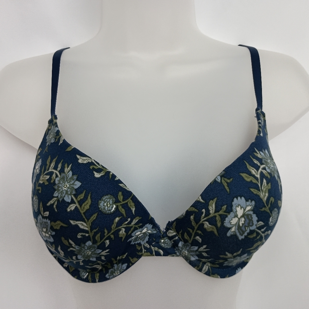 LUCKY Full Coverage Dark Romantic Floral Blue Feminine 36C Underwire Bra (#699)